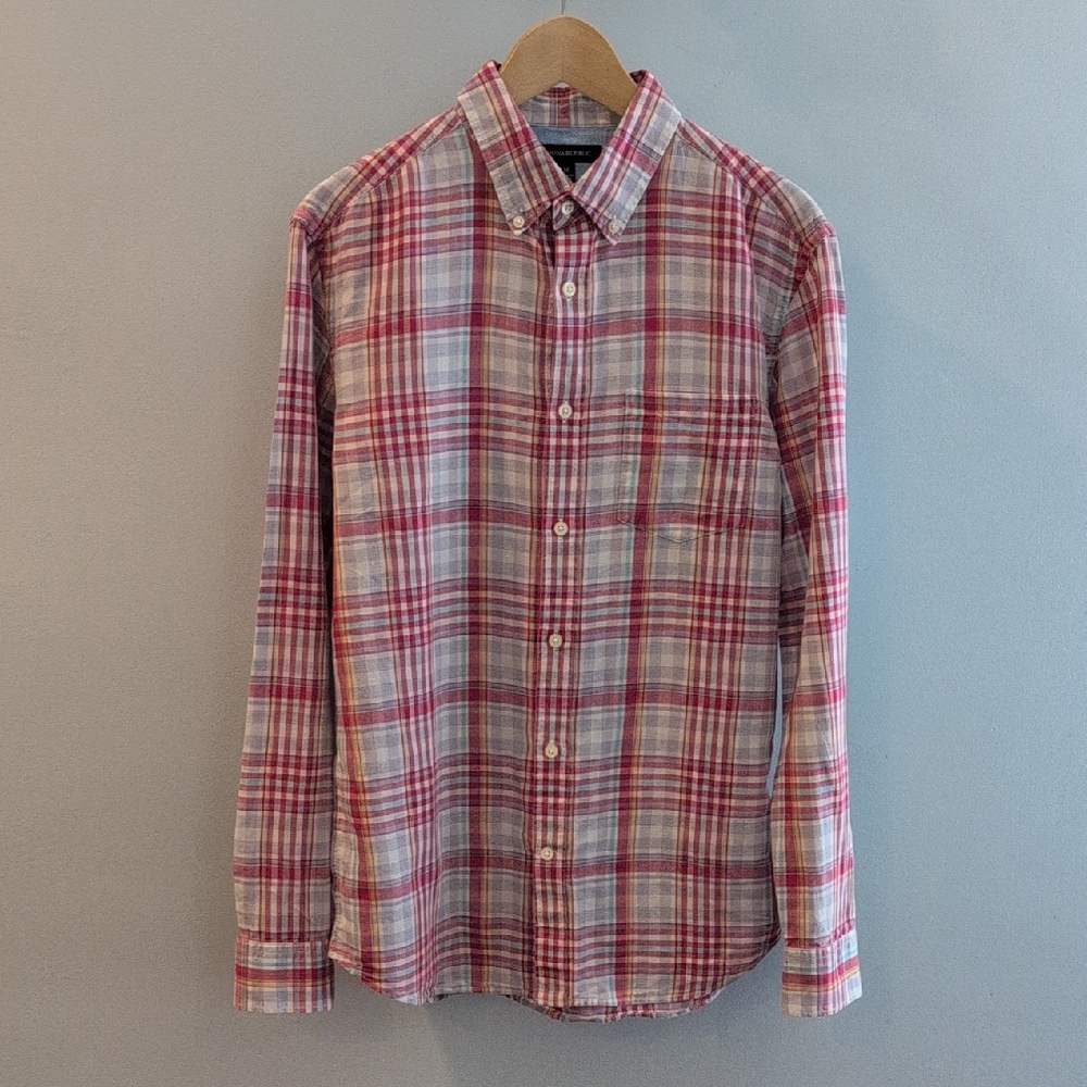 Banana Republic Men's Medium Linen Blend Long Sleeve Button Down Plaid Shirt